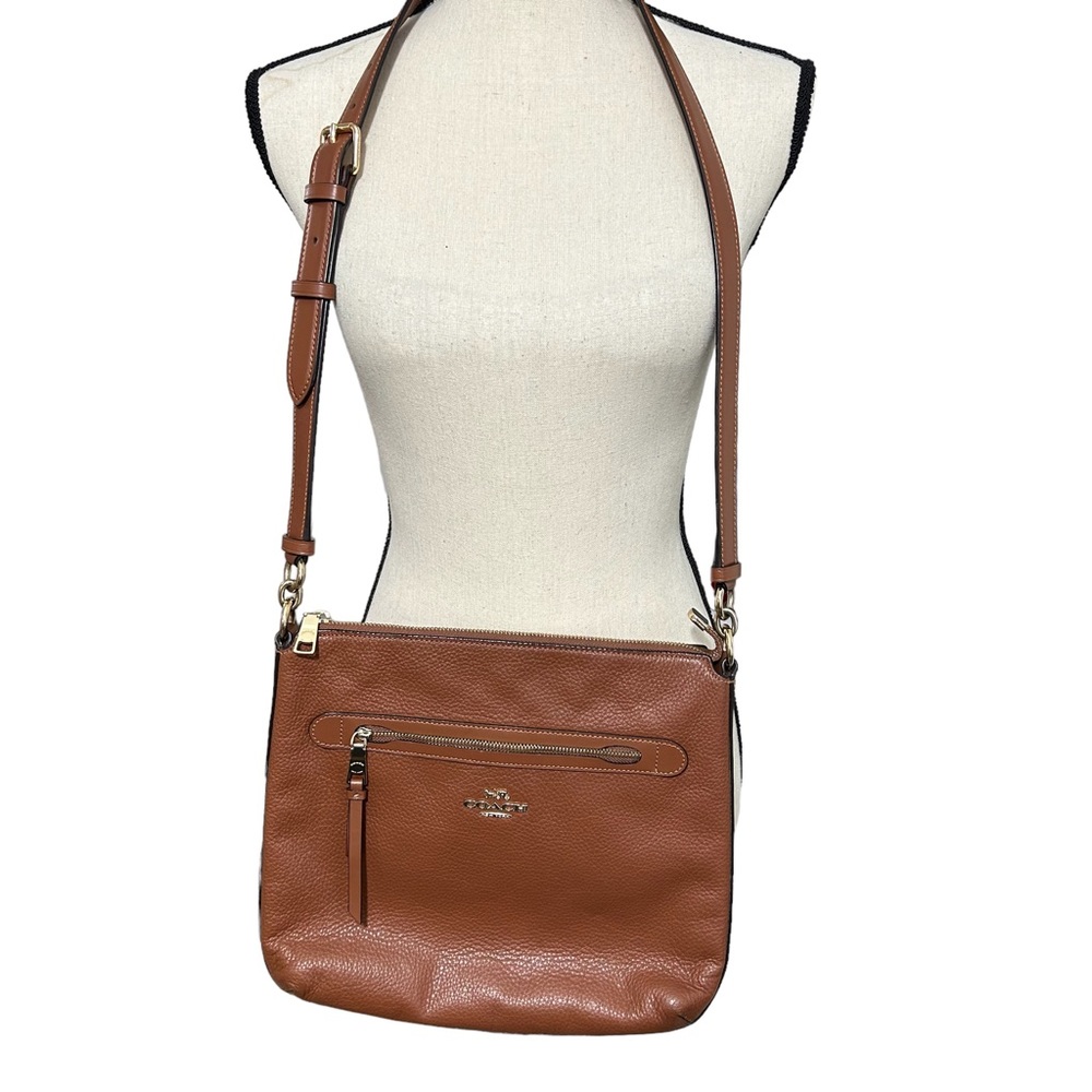 Coach Mae File Pebbled Leather Brown Crossbody Messen… Gem